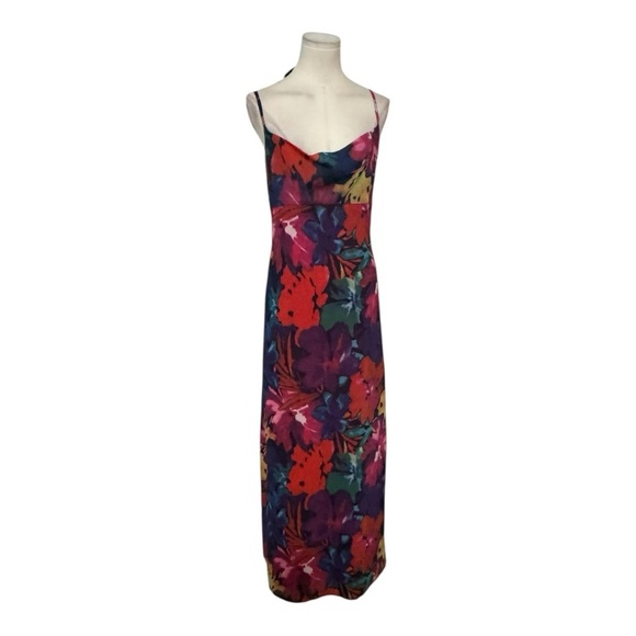 LULUS Meant to Amaze Black Multi Abstract Floral Cowl Slip Maxi Dress size M - Picture 5 of 9